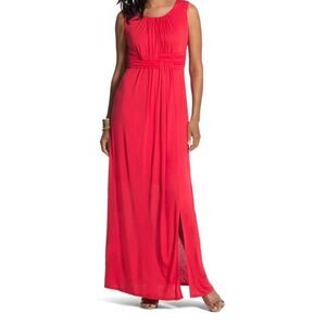 Chicos Maxi Dress Empire Waist Rayon Red Sleeveless - Size 0 Petite